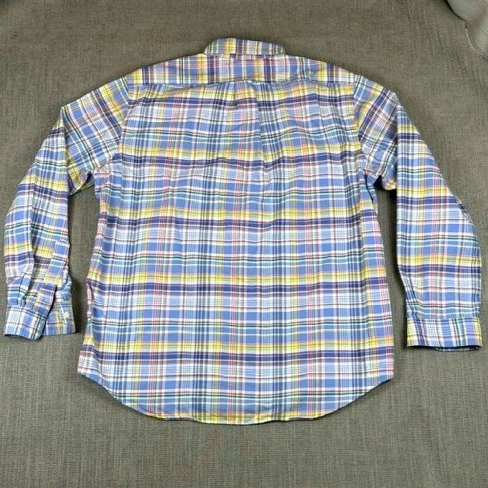 Ralph Lauren Mens XL Plaid Button Down Shirt Blue Yellow Cotton Long Sleeve